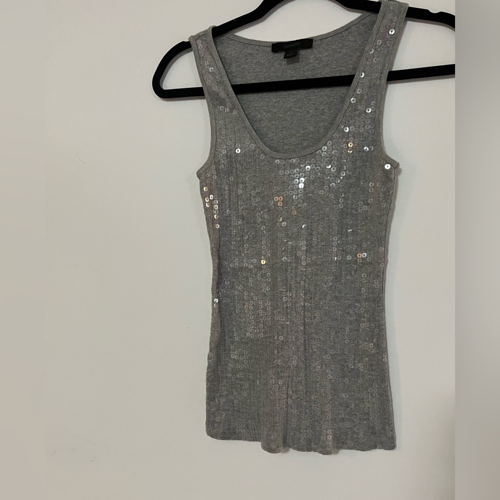 sequined gray express tank top